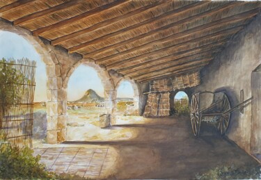 Painting titled "Interior de riurau" by Joana Bisquert Mari, Original Artwork, Watercolor Mounted on artwork_cat.