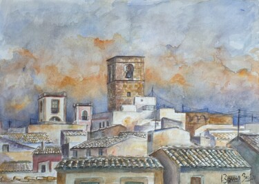Pintura intitulada "Tejados" por Joana Bisquert Mari, Obras de arte originais, Aquarela