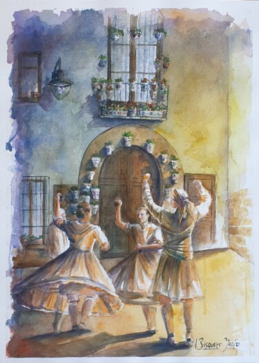 Painting titled "Danzas" by Joana Bisquert Mari, Original Artwork, Watercolor Mounted on Other rigid panel