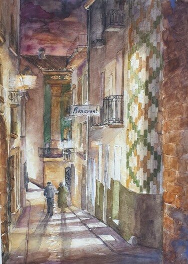 Pintura intitulada "Carrer Benavent" por Joana Bisquert Mari, Obras de arte originais, Aquarela Montado em Outro painel rígi…