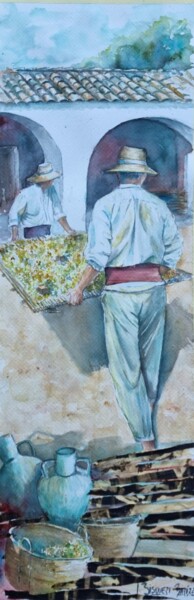Pintura titulada "Trasportando la uva" por Joana Bisquert Mari, Obra de arte original, Acuarela Montado en artwork_cat.