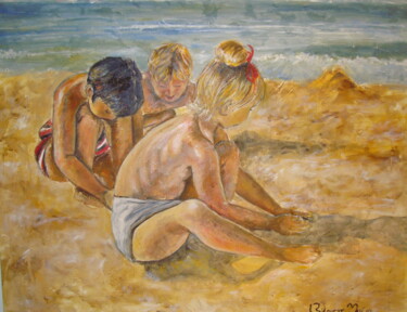 Pintura intitulada "Niños en la playa" por Joana Bisquert Mari, Obras de arte originais, Óleo