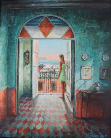 Malarstwo zatytułowany „El balcón” autorstwa Joana Bisquert Mari, Oryginalna praca, Akryl