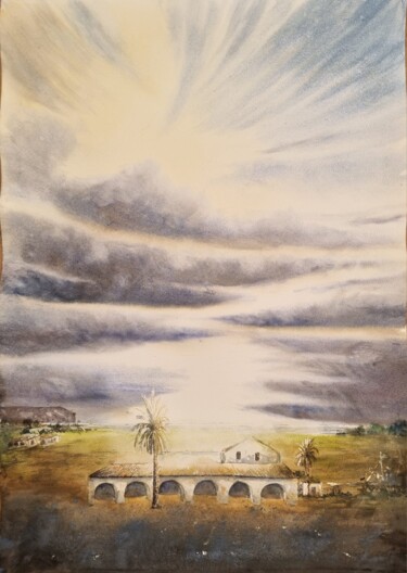 Painting titled "Cielo y tierra II" by Joana Bisquert Mari, Original Artwork, Watercolor Mounted on Other rigid panel