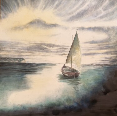 Pintura intitulada "La barca" por Joana Bisquert Mari, Obras de arte originais, Aquarela Montado em Painel de madeira