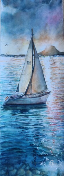 Painting titled "Velero y Montgo" by Joana Bisquert Mari, Original Artwork, Watercolor