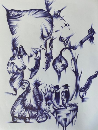 Drawing titled "Inviting penguins t…" by Joanna W, Original Artwork, Ballpoint pen