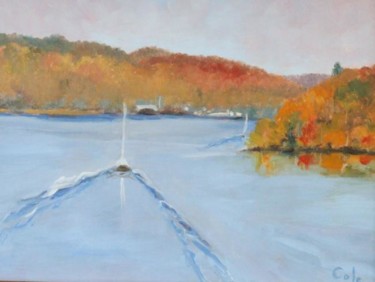 Painting titled "Heading Upriver" by Joan Cole, Original Artwork, Oil