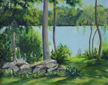 Painting titled "The Lake in Summer" by Joan Cole, Original Artwork