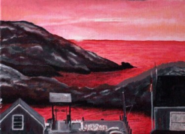 Peinture intitulée "The Dock at Sunset,…" par Joan Cole, Œuvre d'art originale