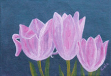 Painting titled "Pink Tulips" by Joan Cole, Original Artwork, Oil