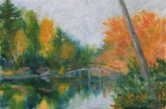 Painting titled "Hemlock Harbor Brid…" by Joan Cole, Original Artwork, Oil