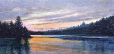 Painting titled "Crescent Lake Sunri…" by Joan Cole, Original Artwork, Oil