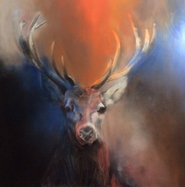 Painting titled "le cerf bleu" by Dao, Original Artwork, Oil