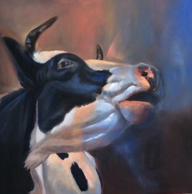 Peinture intitulée "La vache bleu" par Dao, Œuvre d'art originale, Huile