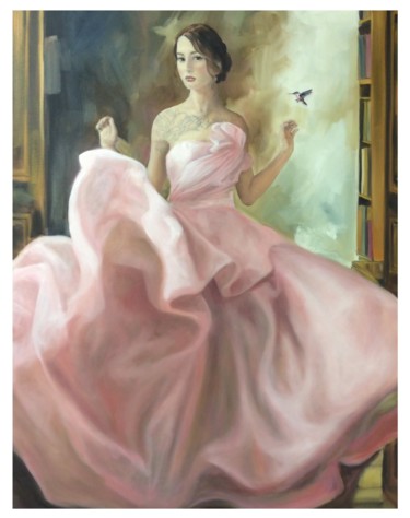 Peinture intitulée "La dame au colibri" par Dao, Œuvre d'art originale, Huile