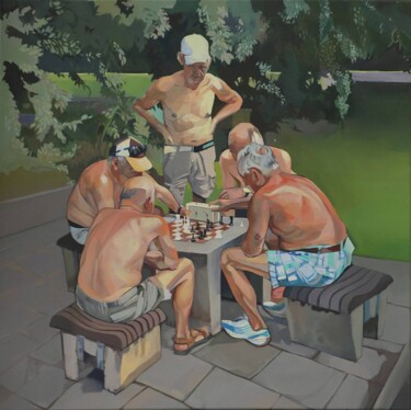 Pintura titulada "Szachiści" por Joanna Burnat-Madejczyk, Obra de arte original, Oleo