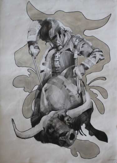 Рисунок под названием "Byk - znaki zodiaku" - Joanna Burnat-Madejczyk, Подлинное произведение искусства, Карандаш