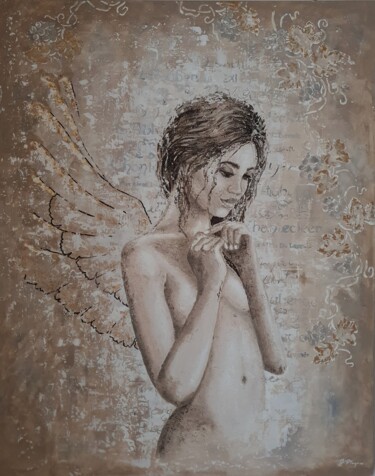 Painting titled "Angel" by Joanna Długosz, Original Artwork, Acrylic Mounted on Wood Stretcher frame