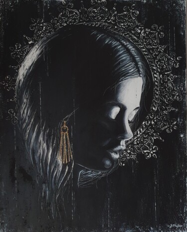 Malarstwo zatytułowany „Black II” autorstwa Joanna Długosz, Oryginalna praca, Akryl Zamontowany na Drewniana rama noszy