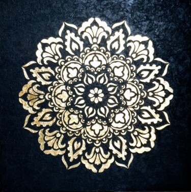 绘画 标题为“Gold Mandala” 由Joanna Długosz, 原创艺术品, 丙烯 安装在木质担架架上