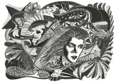Disegno intitolato "Bowie" da Joanna Levesley, Opera d'arte originale, Inchiostro Montato su artwork_cat.