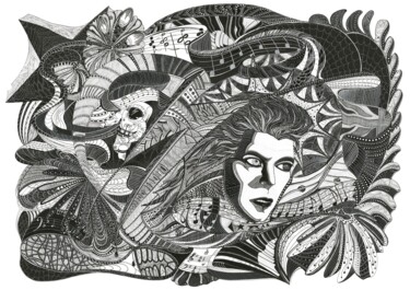 Bowie Disegno intitolato "Bowie" da Joanna Levesley, Opera d'arte originale, Inchiostro Montato su artwork_cat.