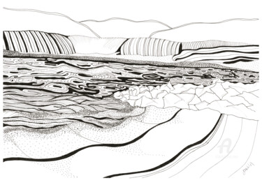 Dibujo titulada "Porth Gwidden Coast…" por Joanna Levesley, Obra de arte original, Tinta