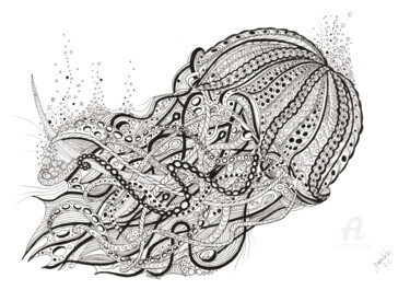 图画 标题为“Jellyfish” 由Joanna Levesley, 原创艺术品, 墨