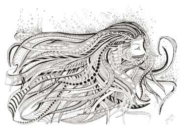 Dibujo titulada "Mermaid" por Joanna Levesley, Obra de arte original, Tinta