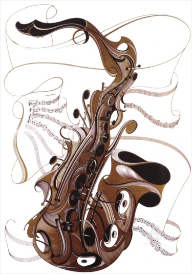 Dessin intitulée "Sax" par Joanna Levesley, Œuvre d'art originale, Encre