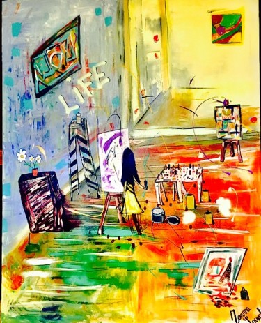 Painting titled "L’atelier" by Joanna Louvet, Original Artwork