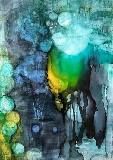 Ζωγραφική με τίτλο "Mysterious space 10" από Joanna Wietrzycka, Αυθεντικά έργα τέχνης, Χρωστικές ουσίες Τοποθετήθηκε στο Ξύλ…