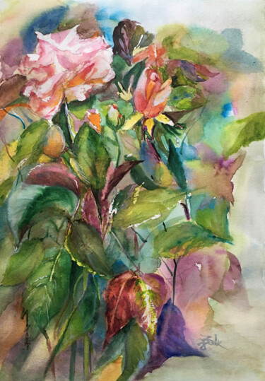 Painting titled "Rose Garden" by Joanna Zakrzewski, Original Artwork, Watercolor