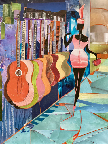 Collages intitulée "She Is Electric" par Joanna Zakrzewski, Œuvre d'art originale, Collages Monté sur Châssis en bois