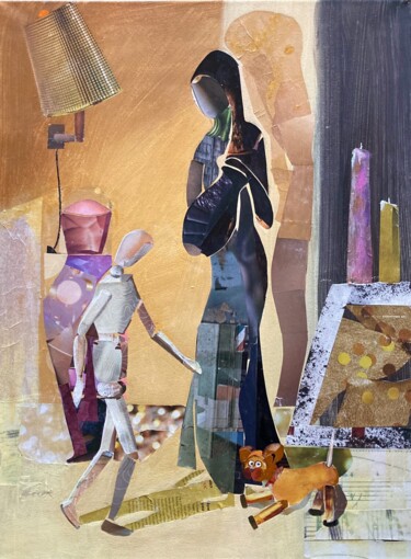 Collages titled "Life On The Mantelp…" by Joanna Zakrzewski, Original Artwork, Collages Mounted on Wood Stretcher frame