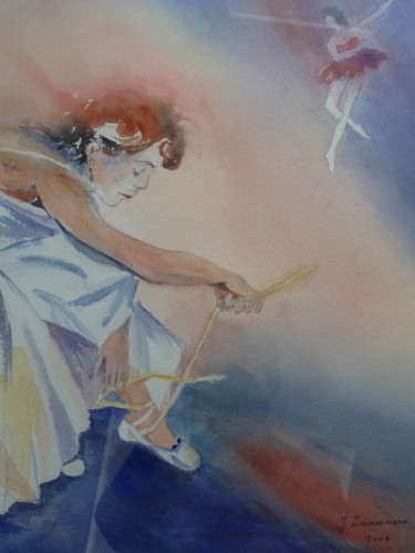 Painting titled "Danseuse" by Joanna Z, Original Artwork, Watercolor Mounted on Cardboard