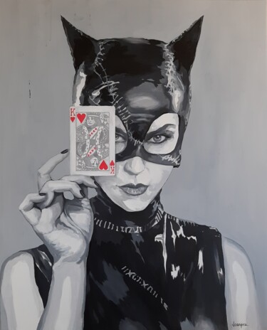 Painting titled "Catwoman, where are…" by Joanprz-Artist, Original Artwork, Acrylic Mounted on Wood Stretcher frame