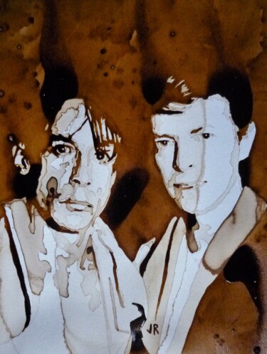 Ζωγραφική με τίτλο "Iggy Pop & David Bo…" από Joany Régibier, Αυθεντικά έργα τέχνης, Ακουαρέλα