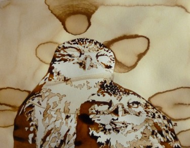 Schilderij getiteld "Owls" door Joany Régibier, Origineel Kunstwerk, Aquarel