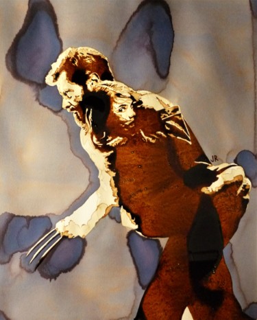 Painting titled "Hugh Jackman & Dafn…" by Joany Régibier, Original Artwork, Watercolor