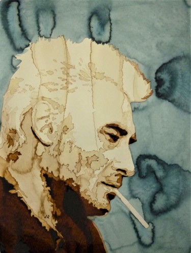 Painting titled "Johnny Hallyday (Te…" by Joany Régibier, Original Artwork, Watercolor