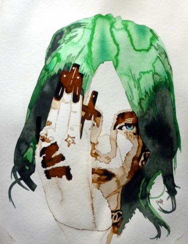 Painting titled "Billie Eilish" by Joany Régibier, Original Artwork, Watercolor