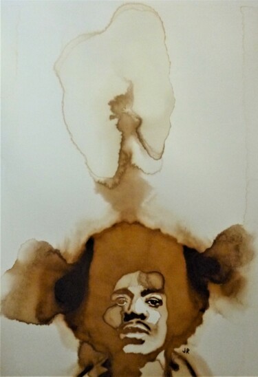 Malerei mit dem Titel "Jimi Hendrix Purple…" von Joany Régibier, Original-Kunstwerk, Aquarell