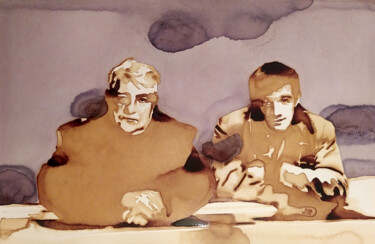绘画 标题为“Gabin, Belmondo - U…” 由Joany Régibier, 原创艺术品, 水彩