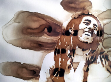Malerei mit dem Titel "Bob Marley - Sun is…" von Joany Régibier, Original-Kunstwerk, Aquarell