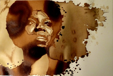 Malerei mit dem Titel "Nina Simone" von Joany Régibier, Original-Kunstwerk, Aquarell