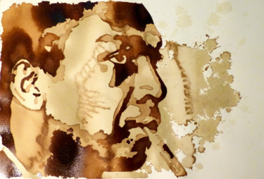 Painting titled "John Coltrane (2014)" by Joany Régibier, Original Artwork, Watercolor