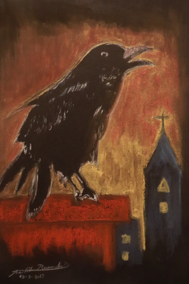 Pintura intitulada "O Corvo" por João Bernardo, Obras de arte originais, Pastel
