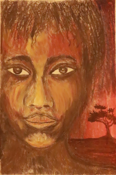 Dibujo titulada "Olhar africano" por João Bernardo, Obra de arte original, Carbón